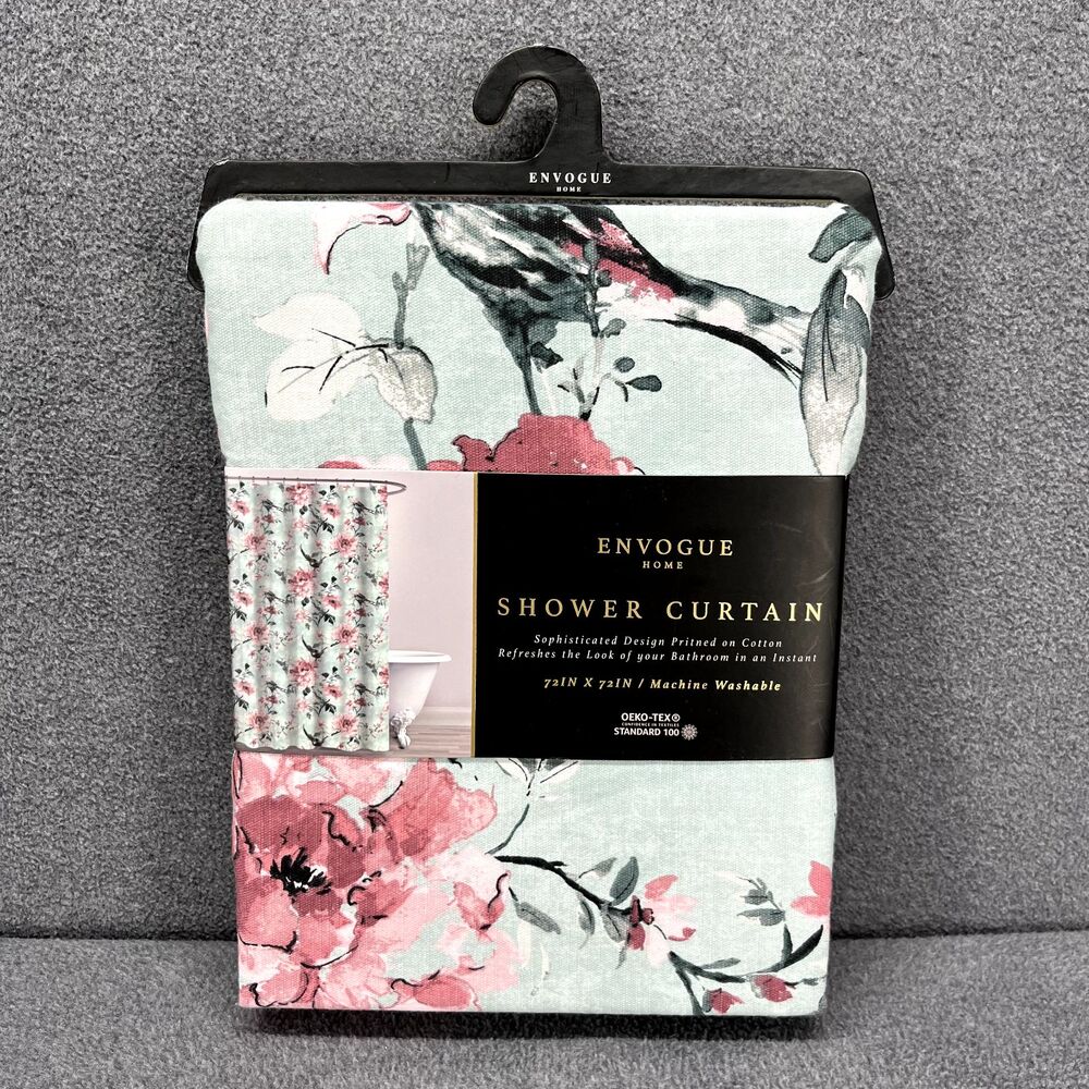 Envogue Home Shower Curtain 100%‎ Cotton Floral Pink Tael Rose cottage 72" X 72"